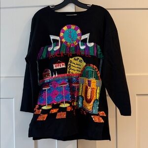 Vintage Sequin New Years Rock n Roll Diner Long Sleeve Shirt, Size Small